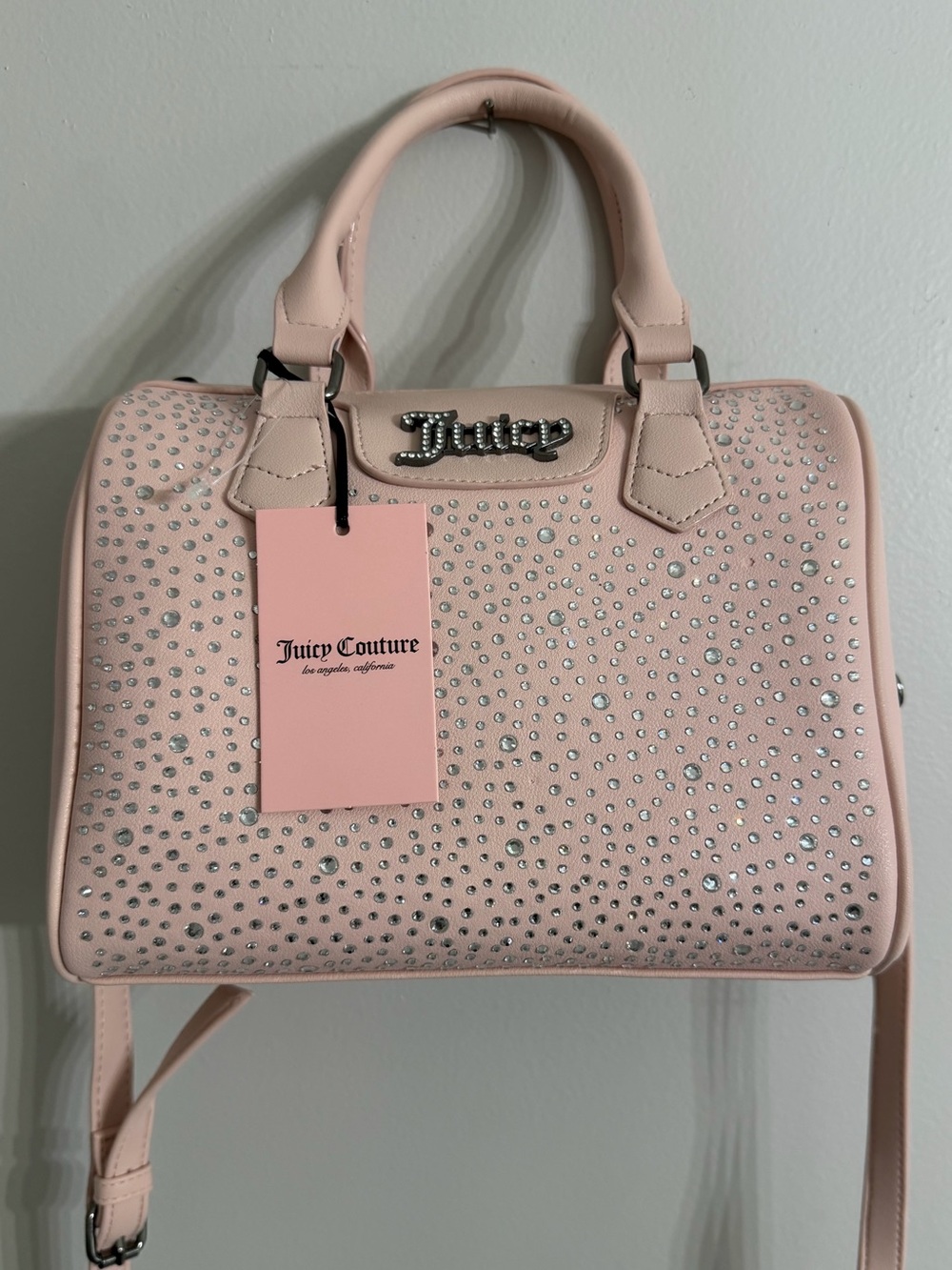 Juicy Couture Dazzle Satchel Pink Clay Sparkle Rhinestone Crossbody Handbag